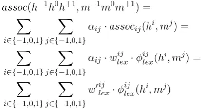 Figure 1: ,h+1 , we take into account also the surrounding words−1 m+11 and m ,m Illustration of the bilexical information includingcontext