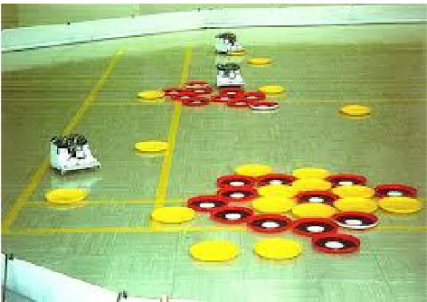 Figure 2.3: U-Bots sorting objects (Melhuish, Holland and Hoddell, 1998) 