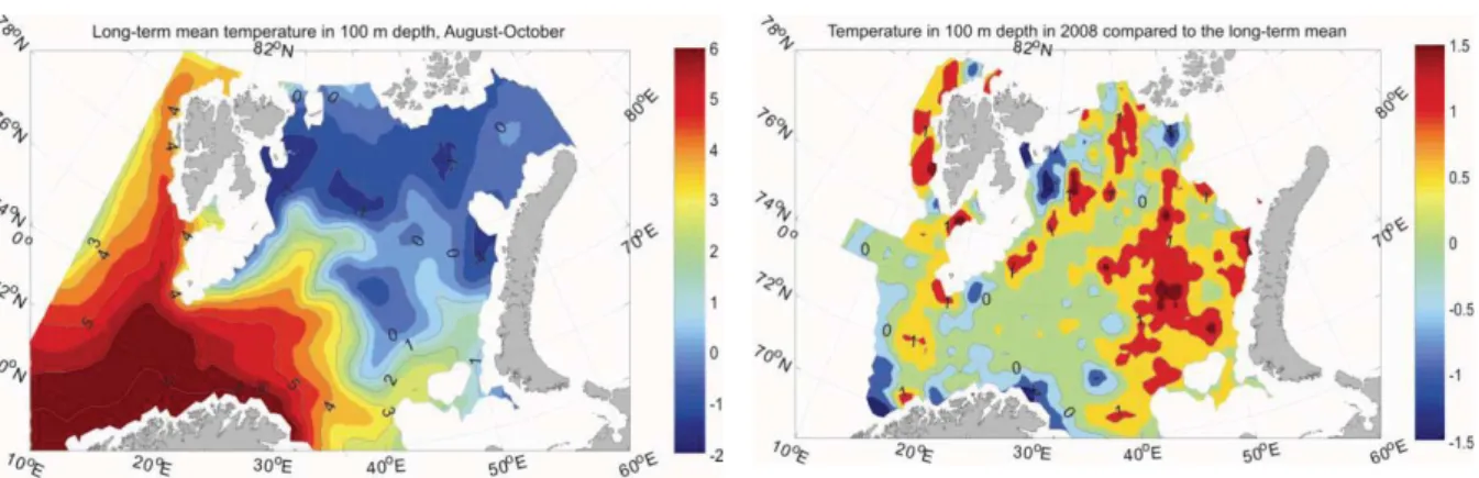 Figure 1. Main features of circu- circu-lation and bathymetry in the  Barents Sea.