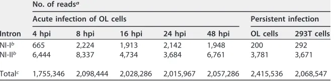 TABLE 1 Numbers of deep sequencing reads containing splice junctions