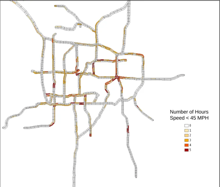 Figure 3-8 Number of AM Peak Hours with Average Speed Less than Threshold Speed 