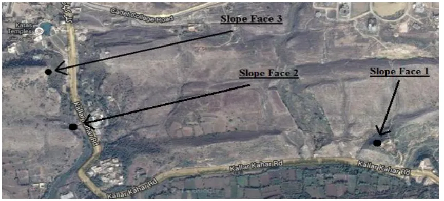 Figure 4  Slope Faces a) Slope face 1 b) Slope face 2 c) Slope face 3  