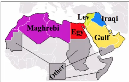 Figure 3: Arabic dialect map, from (Zaidan andCallison-Burch, 2011).