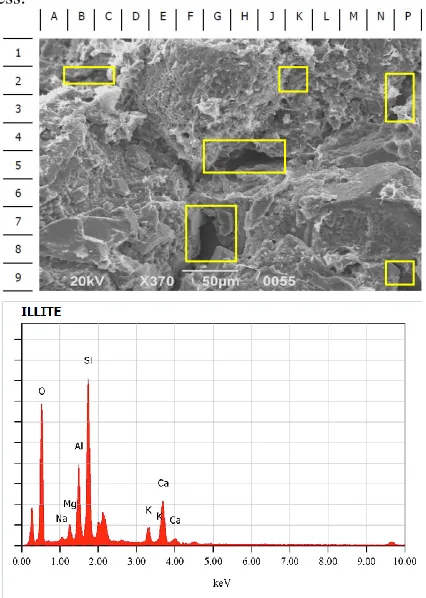 Fig. 2. SEM analysis outcome on clay material OD2 with 370 times  magnification 