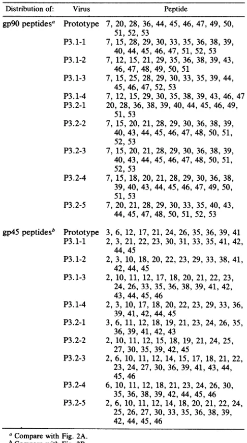 TABLE 1. Distribution among EIAV strains of variant peptidesfrom the envelope glycoproteins gp9O and gp45