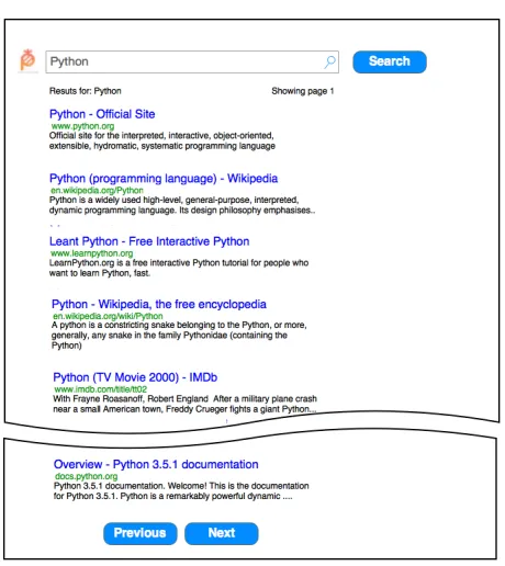 Fig. 5. Standard Search Interface – showing results for the query “python”.