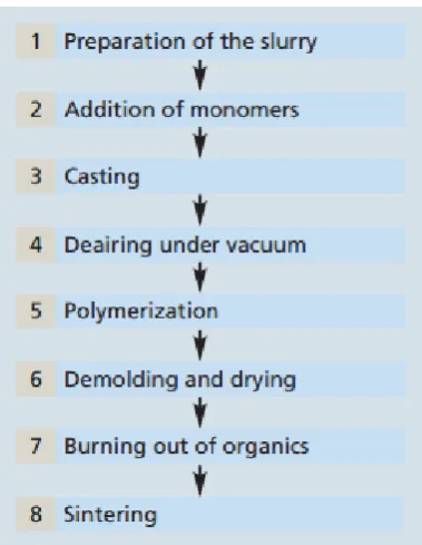 Figure 2.3: The flowchart of the gelcasting method(Dresden, 2013) 