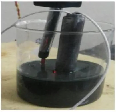 Figure 4  Set up flux density measurement using Gauss meter Finally, to calculate sedimentation ratio, every sample is kept into cylindrical glass test tube shown in fig 5 