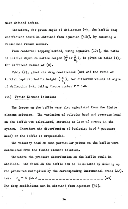 Table (7), gives the drag coefficient (CD) and the ratio of