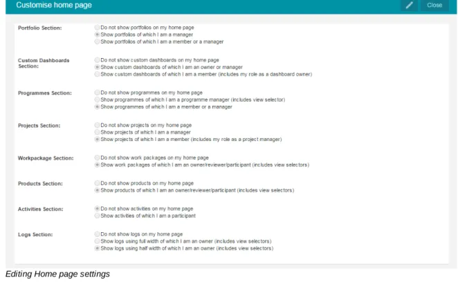 Tabs shown on your home page