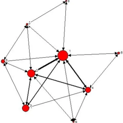 Figure 1.   Network Map Sample (actors, relationships, power of relationships and direction of relationships)  