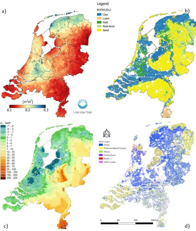 Figure	10:	Overview	of	study	area.	a)	Soil	moisture	(Source:	ESA’s	Soil	Moisture	and	Ocean	Salinity	mission).	