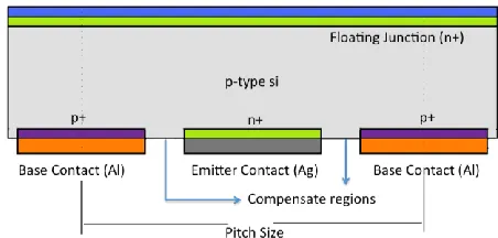 Fig. 2. Cross section of screen printed IBC. The base region was doped with Aluminum dopants to simulate screen printing