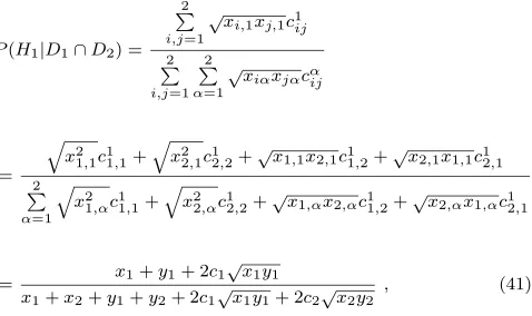 table (4), it is now possible to calculate the precise prob-Returning to the problem presented in the contingencyability for a randomly selected house with the propertiesof “blue front door” and “garage” belonging to Street A(H1).For this 2 × 2 matrix, recalling from (29) that