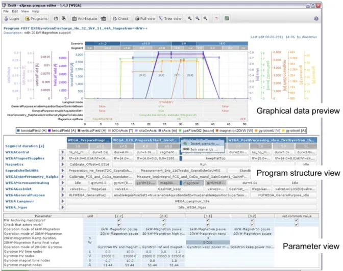 Fig 2 Screenshot while editing a WEGA program: Four tasks of the component ‘MicrowaveHeating’ have  been selected in the program structure view to show their high-level parameters in the parameter view
