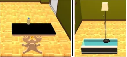 Figure 13: From top left clockwise: “There is acup on the table”, “There is a cup on the book-shelf”, “There is a poster on the wall”, “There isa hat on the chair”