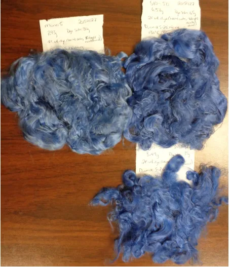 Figure 7: Total EZ Dye additive concentration of 5%. Top left is mono. Top right is sheath (50%)