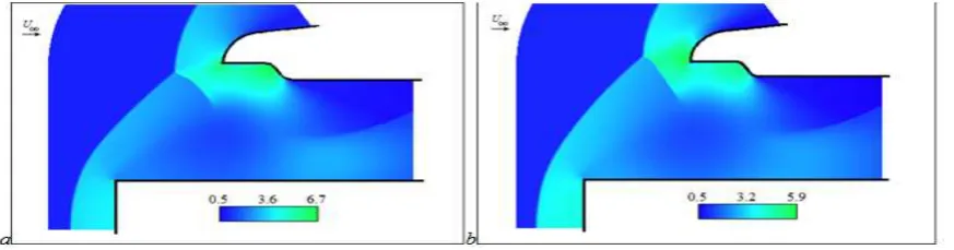 Fig. 2. Density Distributions, M  =3, a - t=34.1, b - t=34.1+T/2. 