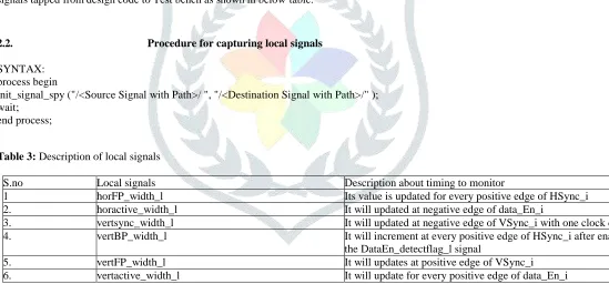 Table 3: Description of local signals  