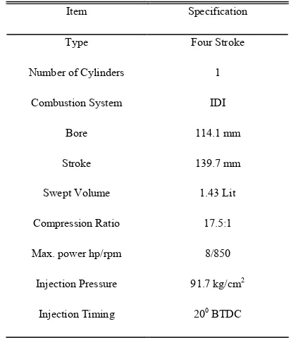 TABLE I.   GENERAL SPECIFICATIONS OF LISTER (8-1) DIESEL ENGINE 