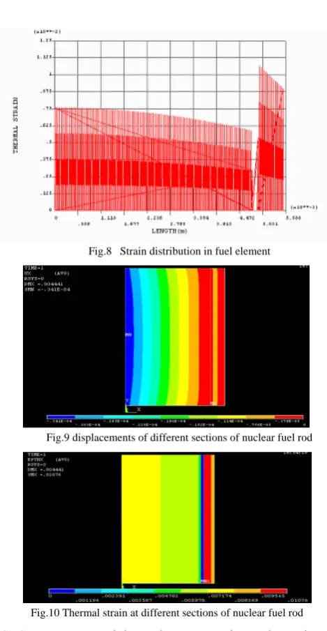 Fig.10 Thermal strain at different sections of nuclear fuel rod 