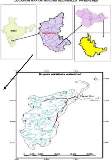 Fig 2: Topo map of the Muguru Addahalla watershed (Merged toposheets of 57D/16, 58A/13 and 57H/4)   
