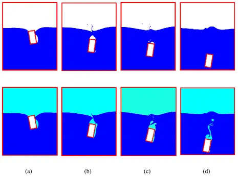 Fig. 7. The comparison of the sinking process. Up: without the lighter phase, Down: with the 
