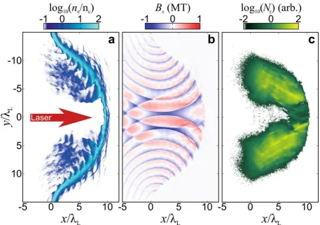 Figure 2. Simulation results of the interaction of an ultra-intense laser pulse with a plasma sail