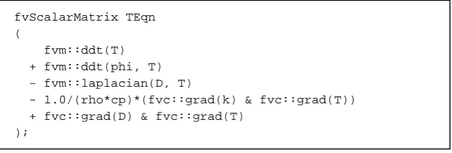 Fig.  2 Implementation of the temperature equation. The name of the variables have direct corre-spondence to the symbolism adopted in Eq