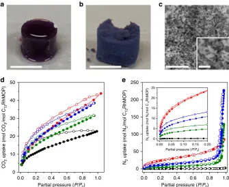 Fig. 5 Drying of supramolecular colloidal gel leading to a supramolecular aerogel, and effect on gas sorption properties of the macroscopic structures of the(red), CPP-1_small (blue), CPP-1_big (green), and Cpolymers