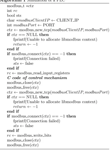 Figure 3: Communication between the Mat- Mat-lab/Simulink environment and a simulated PLC.
