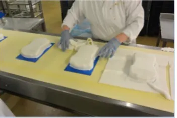 Fig. 11. Manual shaping of fondant icing over a celebration cake. 