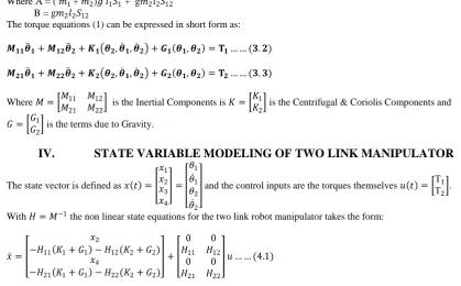 Fig 3.1: Two Link Manipulator And the total kinetic energy is 11