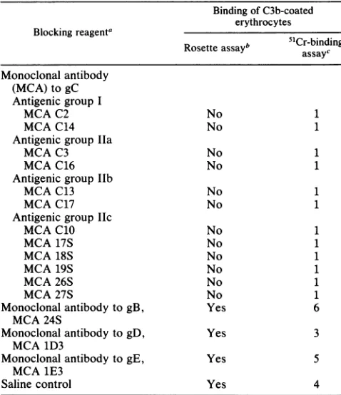 TABLE 1. Role of anti-gC monoclonal antibodies in blockingC3b binding to gC on KOS-infected cells