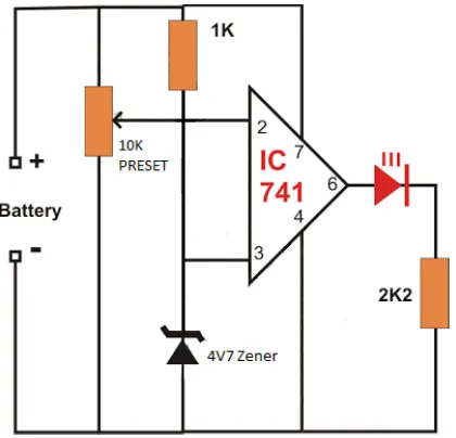 Fig 8. Schematic of the 36V Battery Level Indicator Circuit  