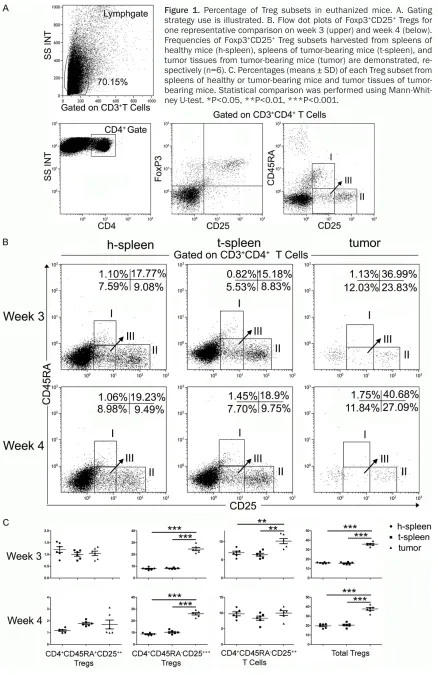 Figure 1. Percentage of Treg subsets in euthanized mice. A. Gating strategy use is illustrated
