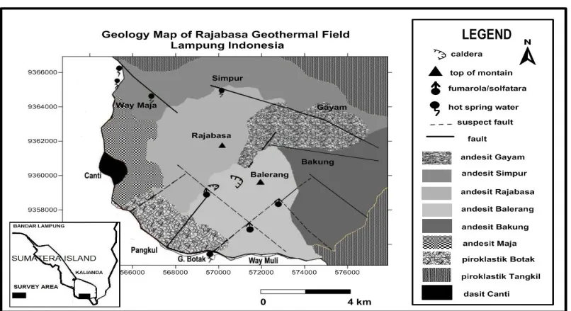 Fig. 2. Geology Map of Rajabasa Geothermal field  (modified from Budiardjo, 1995) 
