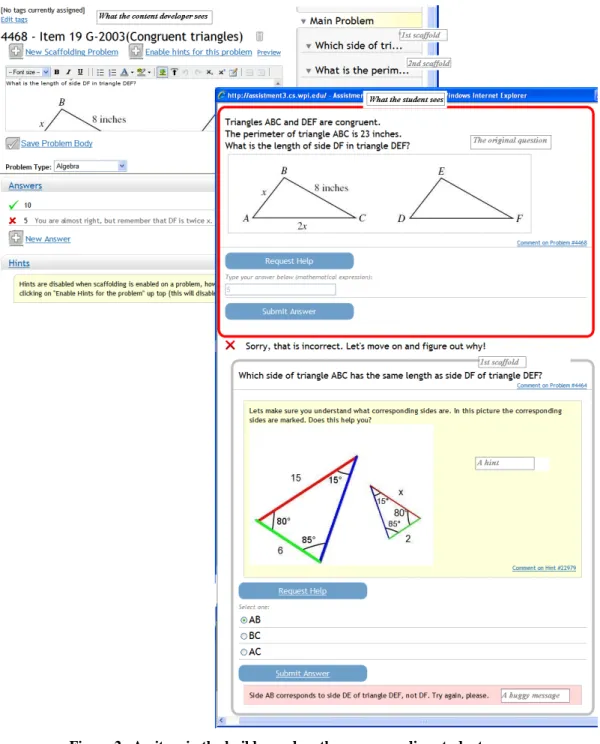 Figure 2.  An item in the builder and on the corresponding student screen 
