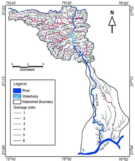 Fig. 3.  Drainage map of Suki River basin showing streams of different orders 