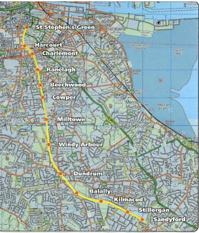 Figure 3.  Line B route from Sandyford to St. Stephens Green (2) 
