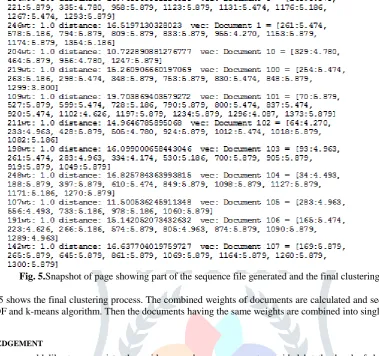 Fig. 5. Snapshot of page showing part of the sequence file generated and the final clustering