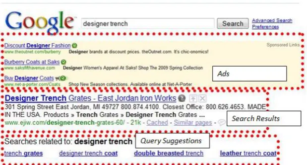 Figure 1: Results pages from two major search engines. A search results page has limited real estate thatmust be divided between search results, spelling suggestions, query suggestions, and ads.