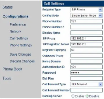 Figure 14 shows the configuration of the analog phone using the SIP protocol in the gateway web server