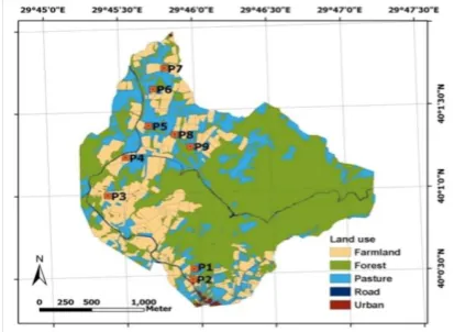 Fig. 2. Land use map of the study site and geographic soil measurement  plots 