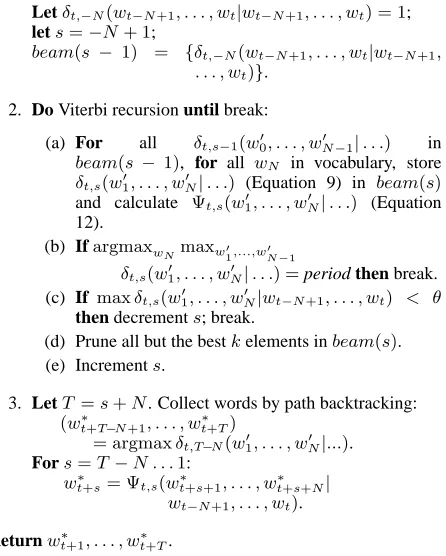 Table 1: Sentence completion with Viterbi beamsearch algorithm.