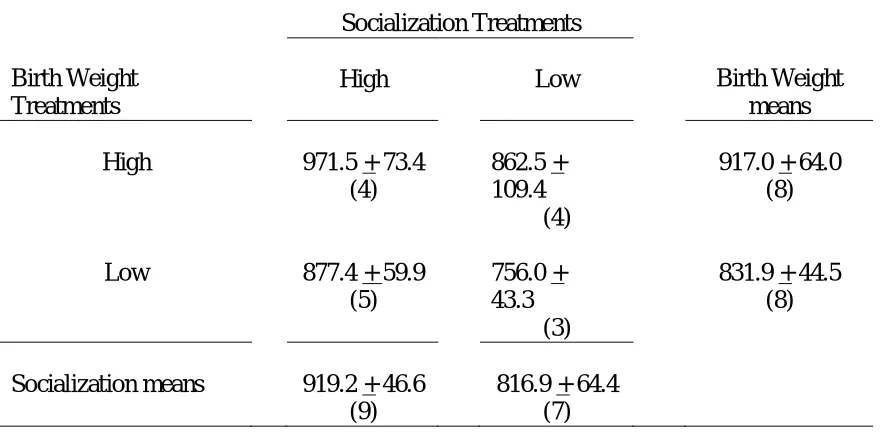 Table 13. Effect of Birth Weight and Socialization on Testicular Size (area) at 322 days of age (cm2 + s.e.)
