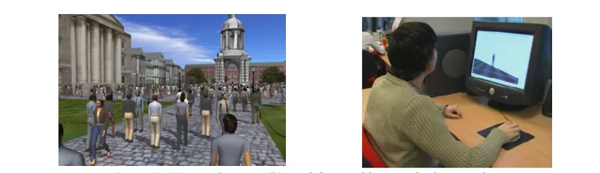 Figure 1: (a) crowd system (b) participant taking part in the experiments 