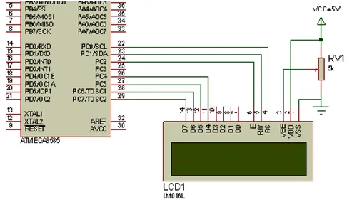 Fig. 6. The LCD circuit connection to the microcontroller 