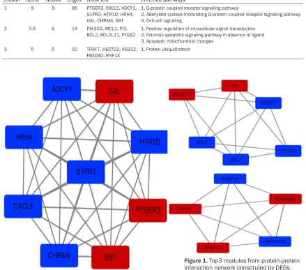 Table 4. Top3 modules from Protein-protein interaction network constituted by DEGs and the enriched pathways respectively
