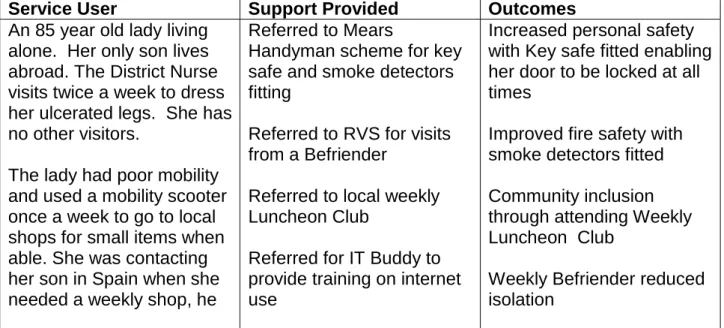 Table 3.1.1. Positive outcomes for a female service user 